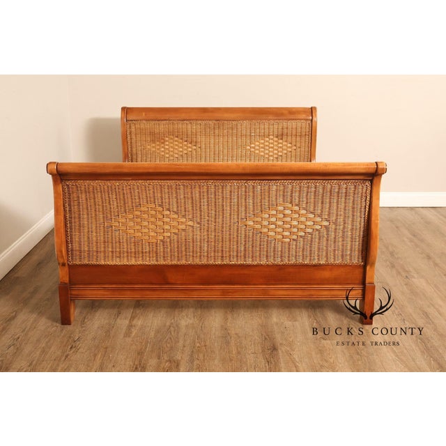 Lexington Cherry And Wicker Queen Sleigh Bed For Sale - Image 10 of 18