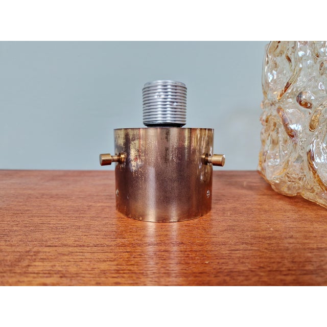 Vintage Ceiling Light in Brass and Textured Amber Glass by Helena Tynell for Glashütte Limburg, 1960s For Sale - Image 15 of 18