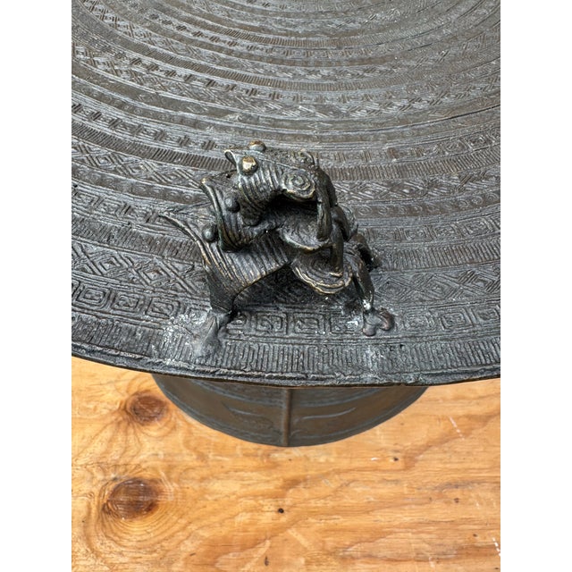 Vintage Bigger Than Average Bronze Asian Rain Drum Table For Sale - Image 9 of 12
