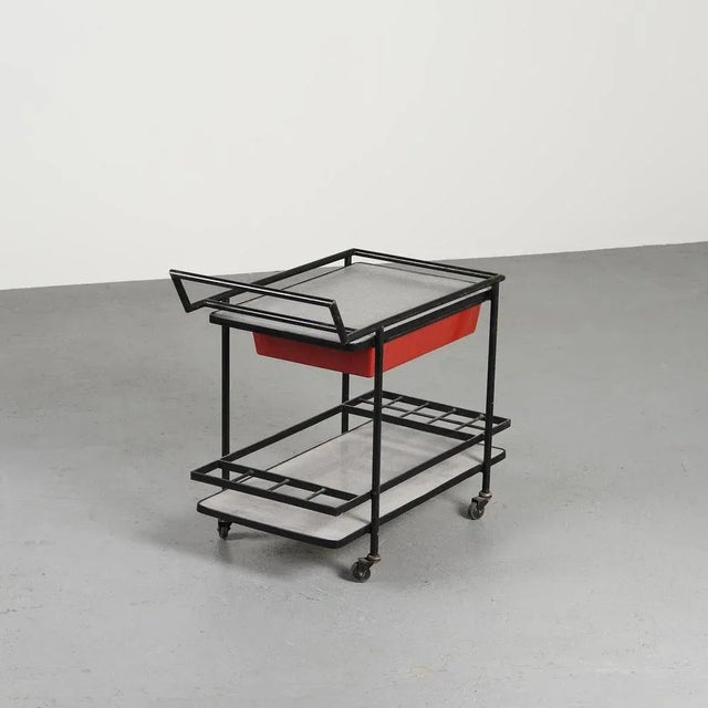 Black Vintage Trolley in Black Lacquered Metal, 1950s For Sale - Image 8 of 12