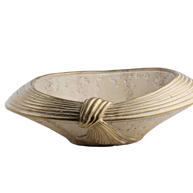 Jaru Travertine Stone Vintage Beige Decorative Gold Trim Bowl For Sale - Image 12 of 14