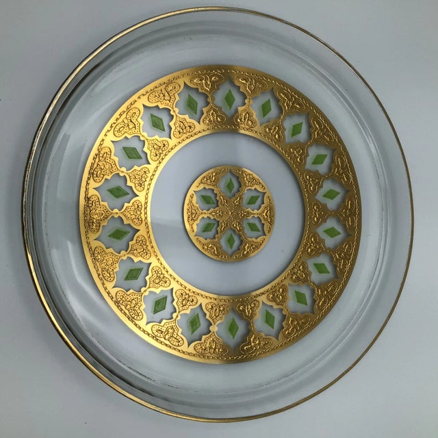 Green Culver Gold and Emerald Green Bowl and Platter - Set of 2 For Sale - Image 8 of 13