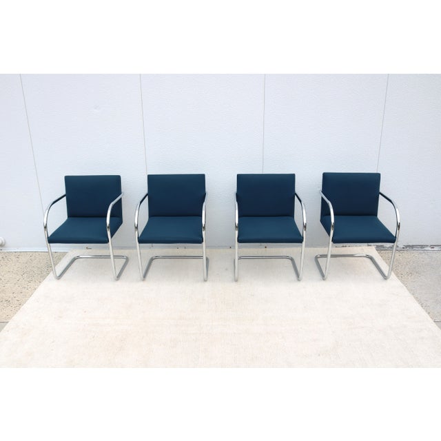 Royal Blue Ludwig Mies Van Der Rohe Brno Tubular Chairs in Royal Blue Fabric by Gordon - Set of 4 For Sale - Image 8 of 18