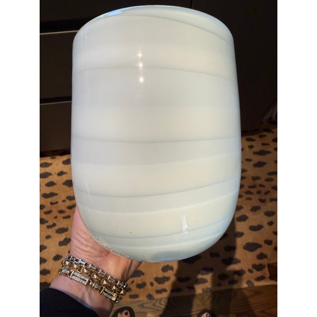 Modern Handblown White & Cream Large Swirled Vase For Sale - Image 3 of 7