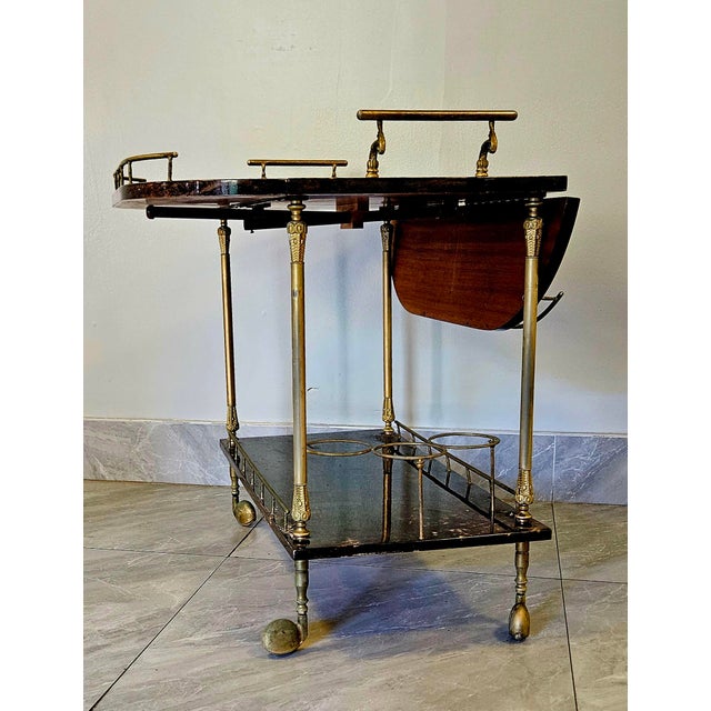 Brown 1950s Lacquered Goat Skin Bar Cart by Aldo Tura, Italy For Sale - Image 8 of 18