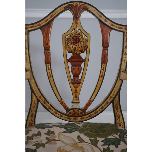 Pair of Adams Style Painted Crewelwork Chairs For Sale - Image 11 of 18