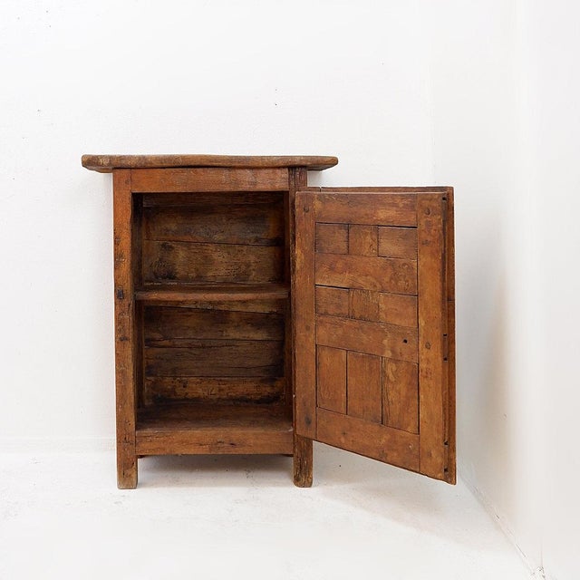 Early 19th Century Rustic Wooden Cabinet with Carved Panel Door and Iron Hardware, Spain For Sale - Image 6 of 17