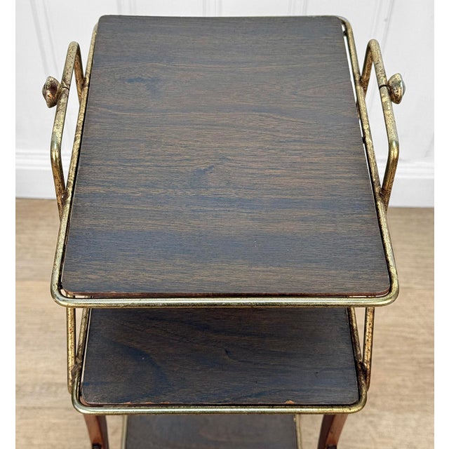 Gold Mid-Century Atomic Faux Walnut Gold Tiered Plant Stand For Sale - Image 8 of 10