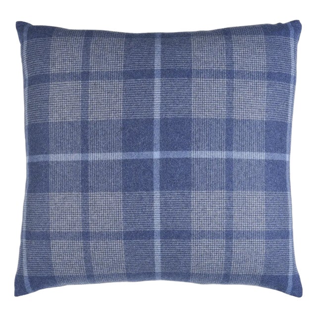 Schumacher Montana Wool Plaid 18" Pillow In Slate For Sale