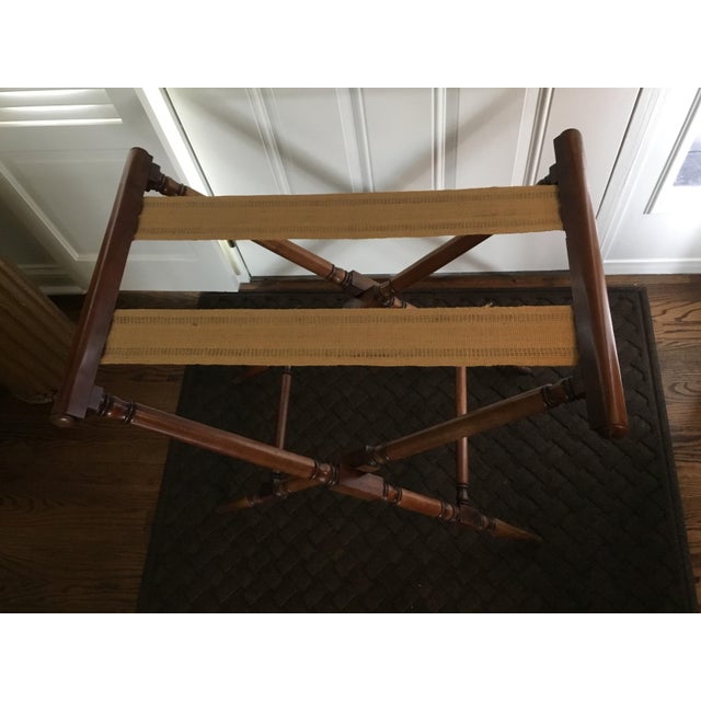Sienna Vintage Mahogany Butler’s Tray Table With Folding X-Base | English Colonial Style Serving Stand For Sale - Image 8 of 11