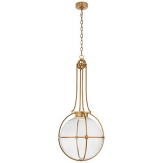 Chapman & Myers for Visual Comfort Signature Gracie Large Captured Globe Pendant in Antique-Burnished Brass with Clear Glass For Sale