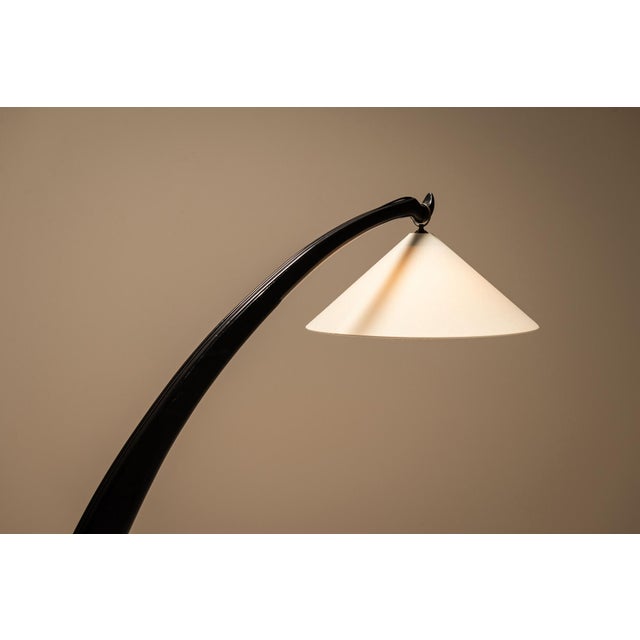Wood Italian Arc-Shaped Black Floor Lamp, 1950s For Sale - Image 7 of 12