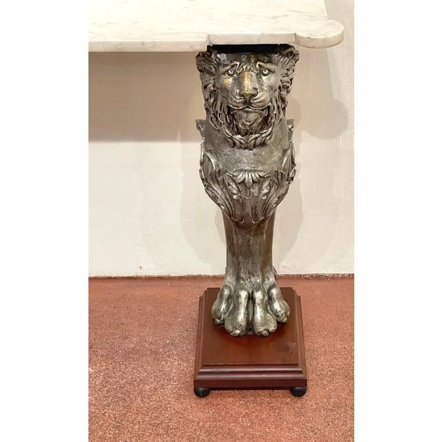 Early 20th Century English Regency Style Marble Top Zinc Lion Caryatid Console Table For Sale - Image 4 of 12
