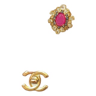 Bochic "Orient" Vintage Ruby & Fancy Multi Gem Cocktail Ring 18K Gold & Silver For Sale