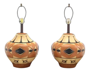 Large Vase Onion Shape Art Pottery Bases Table Lamps - a Pair