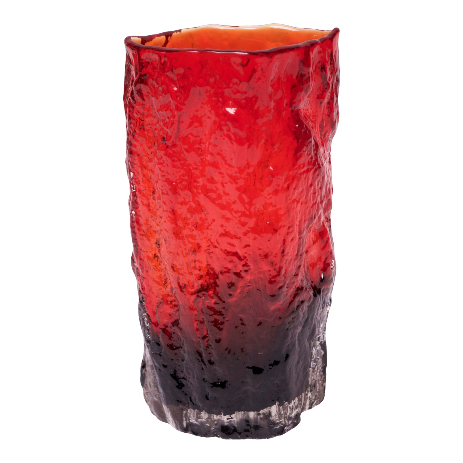 MidCentury Modern Blown Glass Red Vase With 'Bark' Texture Chairish