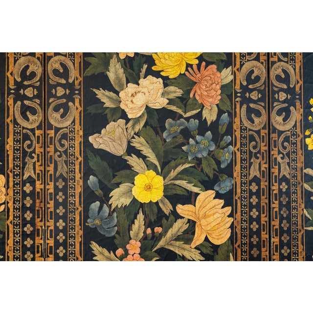 "About the Item This vintage four-panel Chinese folding screen features a richly worked black lacquer ground adorned with...