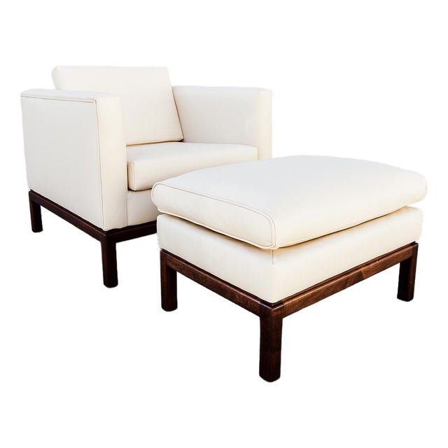 Restored Mid Century Modern Knoll Style Leather Club Chair & Ottoman For Sale