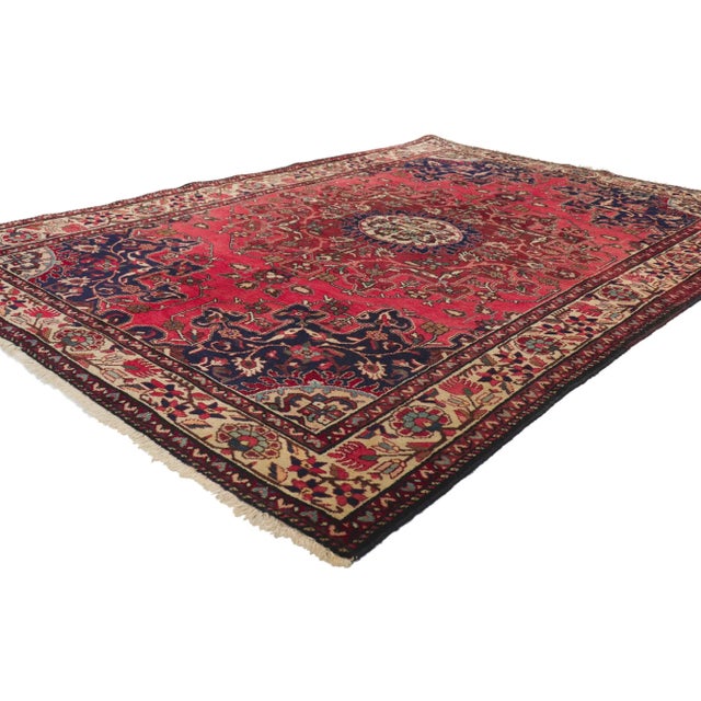 77158 Vintage Persian Hamadan Rug 04'06 x 06'09. Emanating traditional style with incredible detail and texture, this...