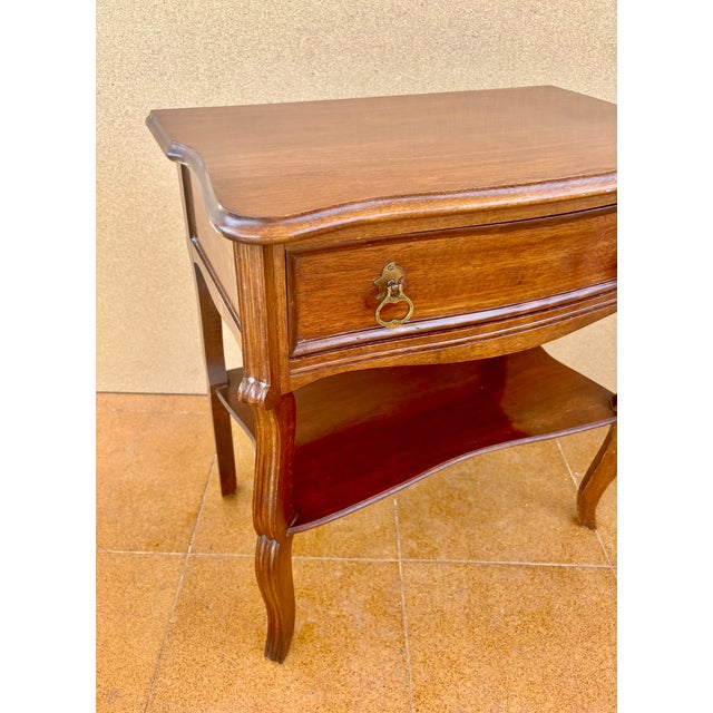 Wood Pair of Spanish Wood Bedside Tables With Drawers and Lower Shelves, 1940s For Sale - Image 7 of 15