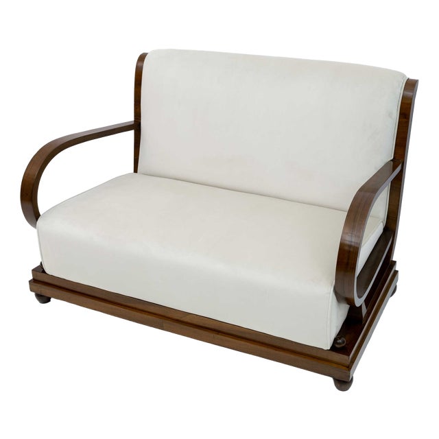 Art Deco Italian Walnut and Velvet Sofa, 1920s For Sale