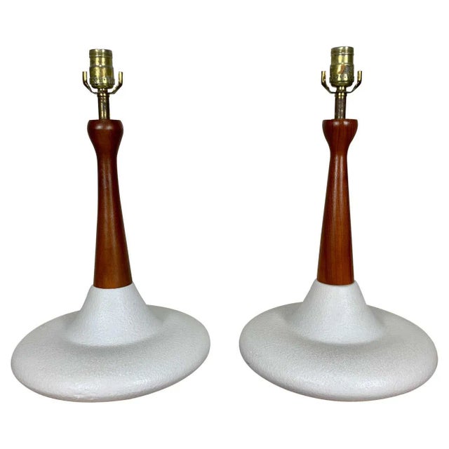 Mid-Century Ceramic and Walnut Table Lamps For Sale - Image 11 of 11