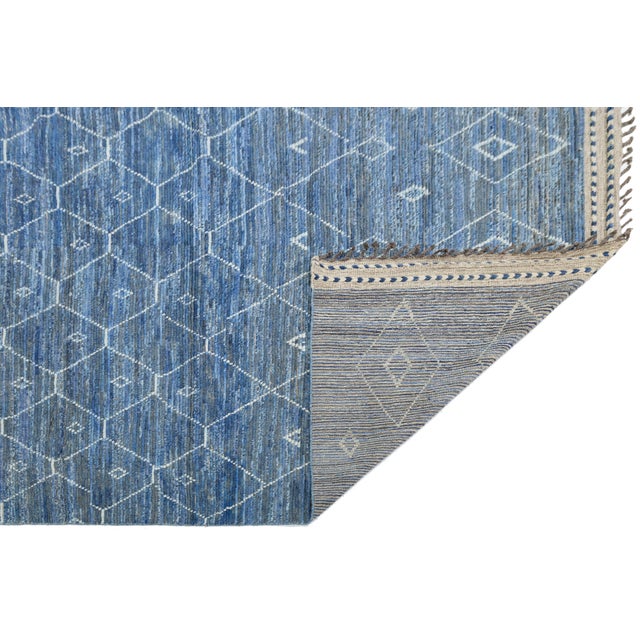 Moroccan Modern Moroccan Indigo Blue Geometric Handmade Wool Rug 12x16 For Sale - Image 3 of 10