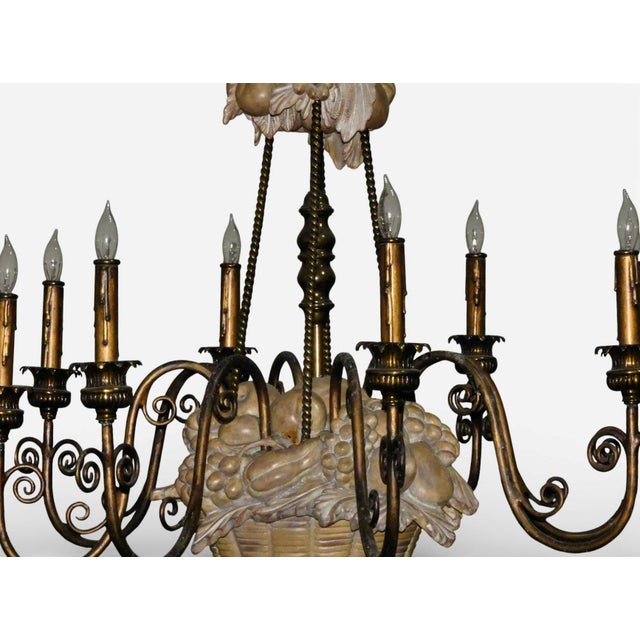 Rustic European Maitland Smith 8-Light Brass Sculptural Fruit Basket Chandelier For Sale - Image 3 of 6