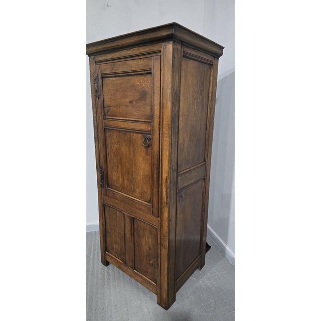 Brown Oak Food Cupboard with Iron Hinges and Handles, 1920 For Sale - Image 8 of 14