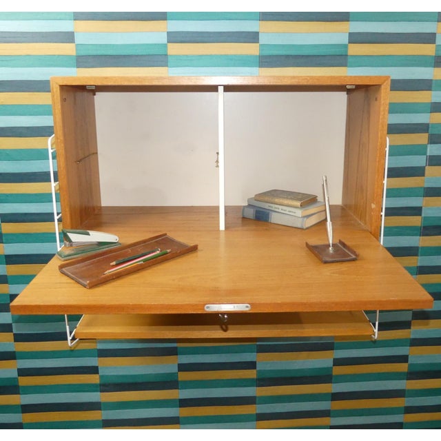 Mid-Century Modern String Shelving Unit with Cabinet and White Ladders by Nisse Strinning, Sweden, 1950s For Sale - Image 3 of 18