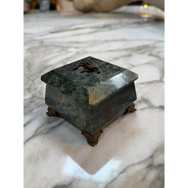 1960s 1960s Green Marble Box With Bronze Accents and Animal Finial For Sale - Image 5 of 7