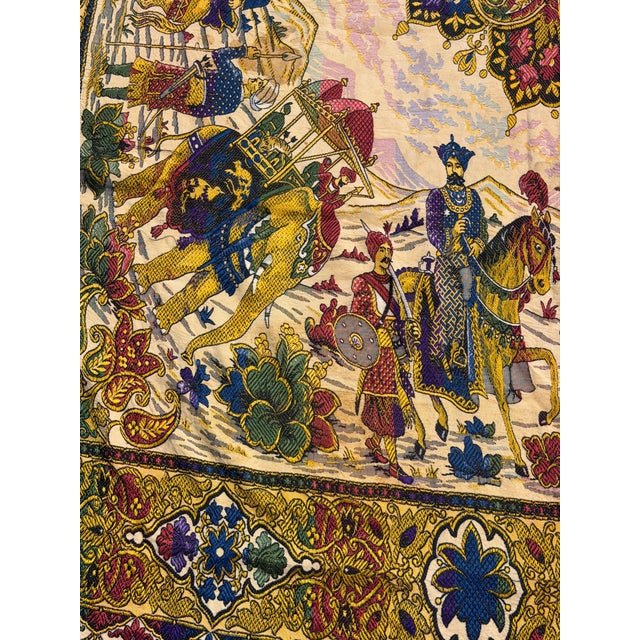 Late 20th Century Persian-Style Pictorial Woven Tapestry With Royal Court Scene & Gold Fringe For Sale - Image 5 of 15