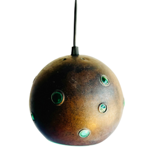 Mid-Century Modern Acid-Treated Copper Pendant Light Attributed to Nanny Still for Raak – 1960s Space Age Design With Green Blown Glass Interior