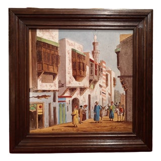 Unknown, Cairo Street Scene, 1800s, Oil and Ceramic For Sale