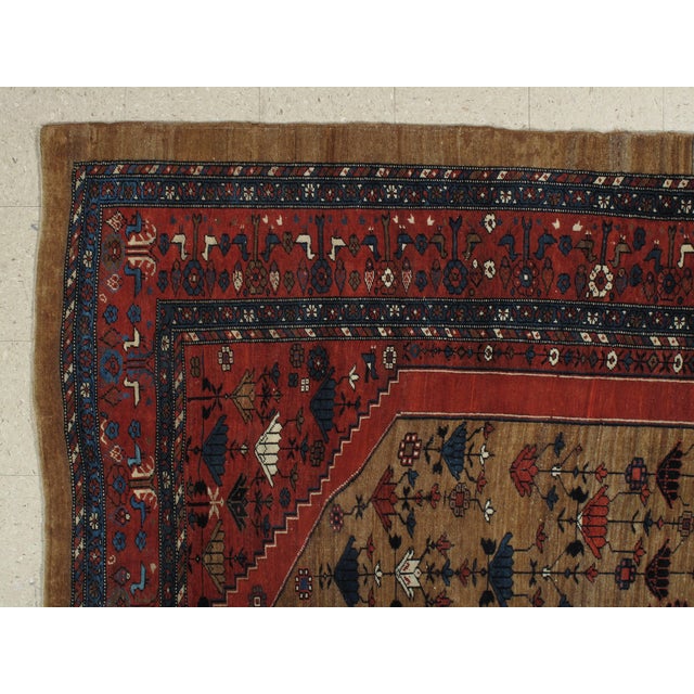 Red Antique Bakshaish Carpet, Oriental Persian Handmade in Brown, Blue and Red For Sale - Image 8 of 18