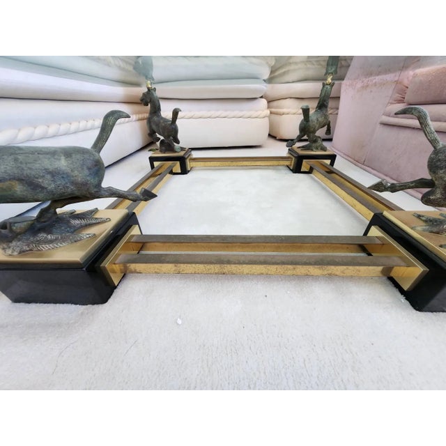 1970s Vintage Maison Charles Flying Horse of Gansu Glass Top Cocktail Table For Sale - Image 5 of 11