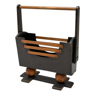 Vintage Art Deco Magazine Rack in Black Lacquered Beech, 1930s For Sale