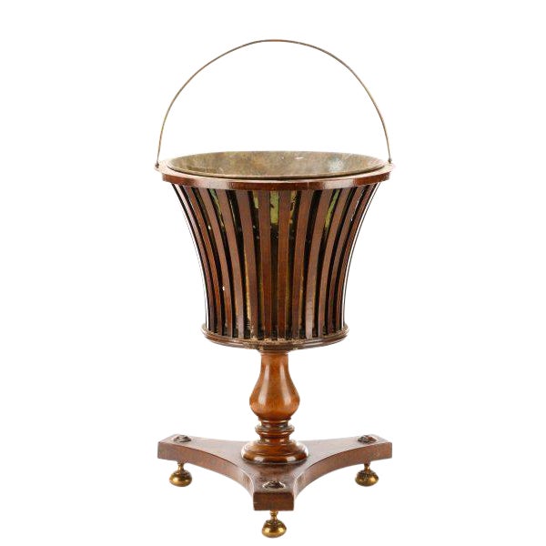 William IV Slatted Mahogany and Brass Wine Cooler, Can Be a Great Pedestal Plant Holder, Decorative, Room Accessory For Sale