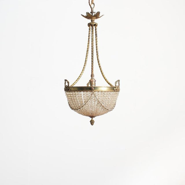 Antique French Crystal Beaded Basket Chandelier For Sale - Image 3 of 11