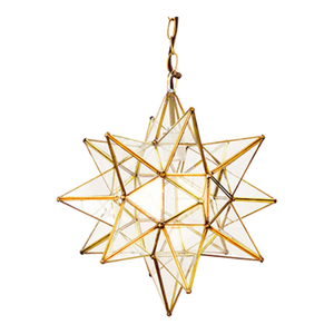Matthew Izzo Home 12" Clear Glass Moravian Star Pendant Light With Brass Trim