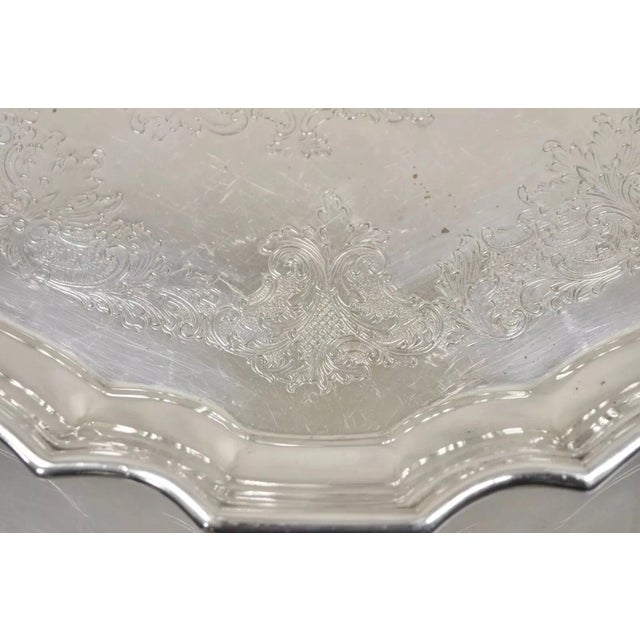 Sheffield Silver Co. Vintage Sheffield Silver Co. Usa Victorian Silver Plated Scalloped Platter Tray For Sale - Image 4 of 10