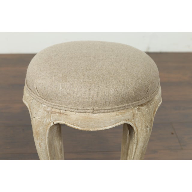 Pair of French Midcentury Walnut Stools with Cabriole Legs and New Upholstery For Sale - Image 12 of 12