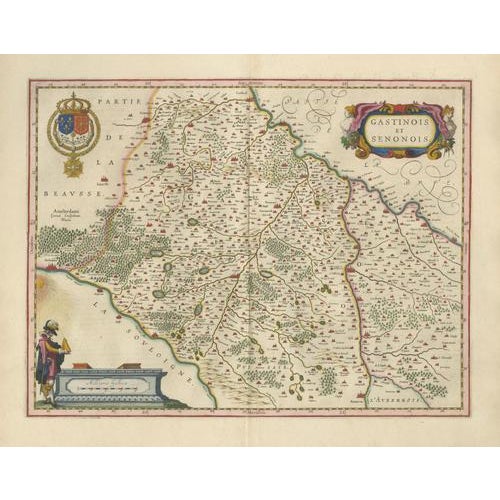Antique Hand-Colored Map of Gâtinais & Sénonais from Blaeu, France, 1642 For Sale - Image 3 of 10