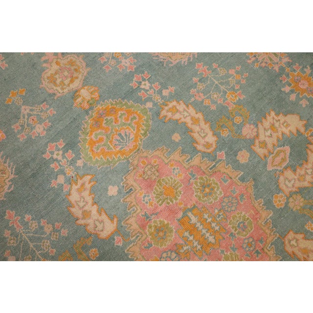 1900 - 1909 1900s Exhilarating Teal Pink Oversize Oushak Rug For Sale - Image 5 of 6