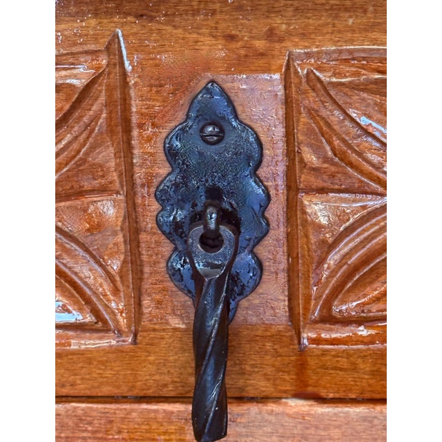 19th Century Catalan Spanish Carved Walnut Console Sofa Table, Four Drawers For Sale - Image 11 of 18