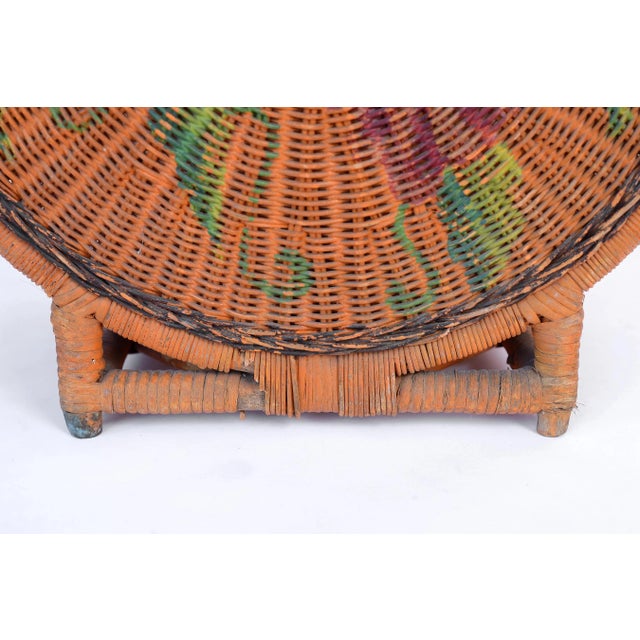Vintage Mid-Century Boho Orange Bamboo & Wicker Basket With Handle For Sale - Image 9 of 13