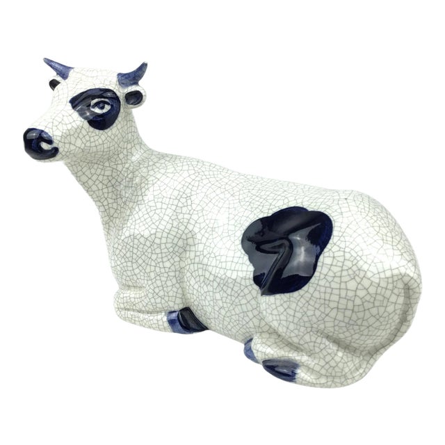 Vintage Hand Fired Artisan Pottery Cow From the Manger For Sale