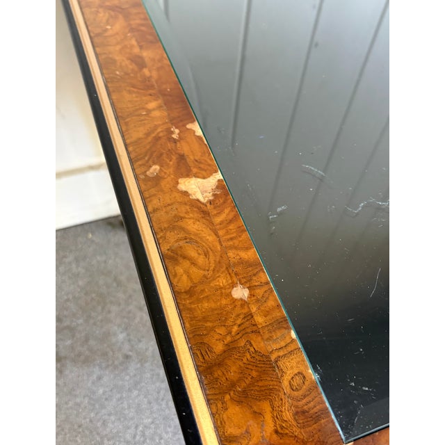 Chinoiserie Drexel Et Cetera Black Chinoiserie Glass-Top Side Table For Sale - Image 3 of 10