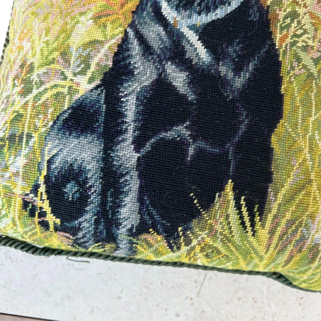 1980s Vintage Needlepoint Black Labrador Retriever Pillow For Sale - Image 5 of 7