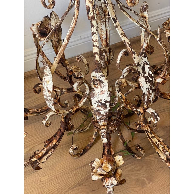 1900 - 1909 Antque Tole Metal Distressed Rusted French Chandelier For Sale - Image 5 of 7